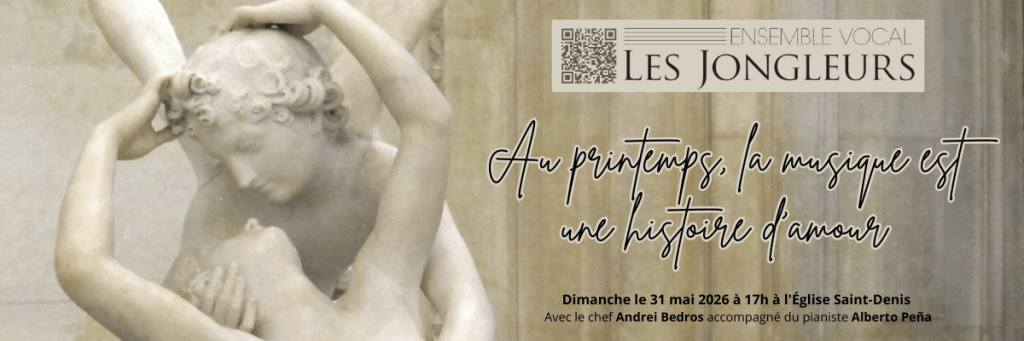 bannière du concert du 31 mai 2026 16h avec image de la sculpture "Psyché ranimée par le baiser de l'Amour" (marbre sculpté entre 1787 et 1793 par Antonio Canova, Musée du Louvre)