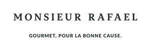 Logo de Monsieur Rafael avec slogan Gourmet, pour la bonne cause